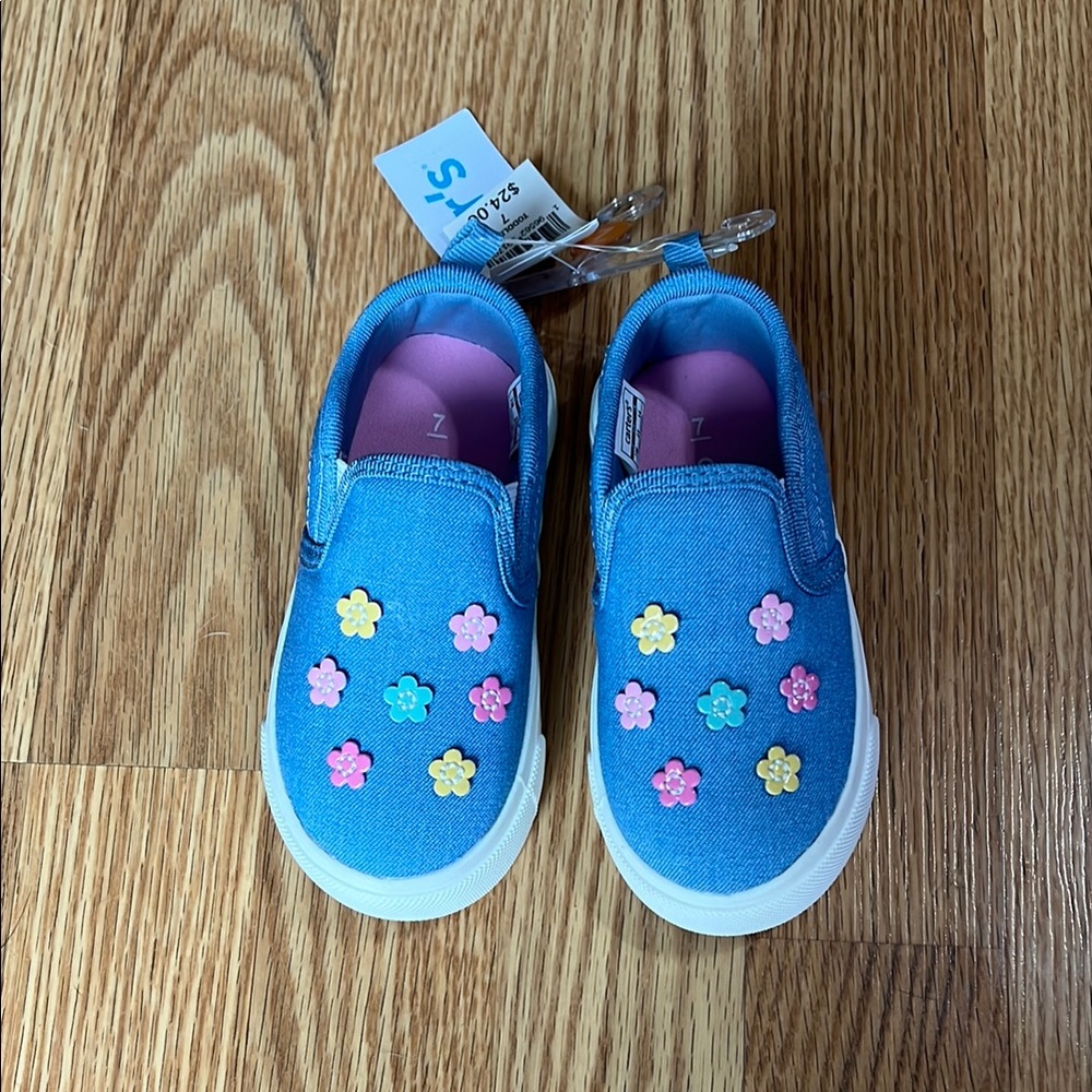 Carter's Blue Kids Slip-On Shoes with Flower Design
